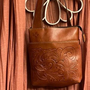 Patricia Nash Italian Leather Tooled Stipes Sling Crossbody Bag